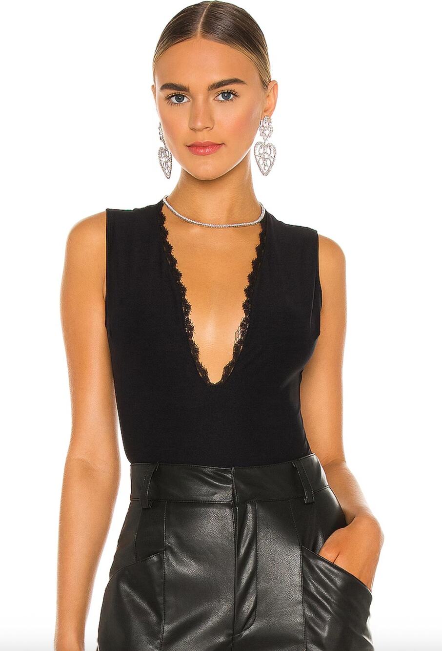 Fleur Du Mal Margo Lace Trim Deep V Bodysuit Womens New Small